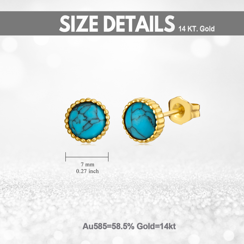 10K gouden ronde turquoise ronde oorknopjes-5