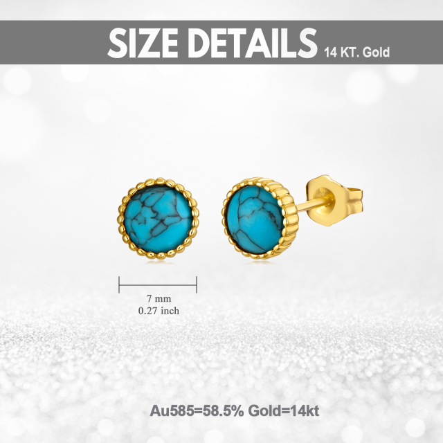 14K Gold Circular Turquoise Round Stud Earrings-5