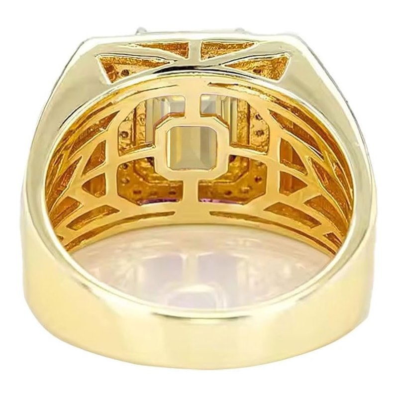 14K Gold Citrine with Diamonds Halo Emerald Cut Custom Engagement Ring for Men-3