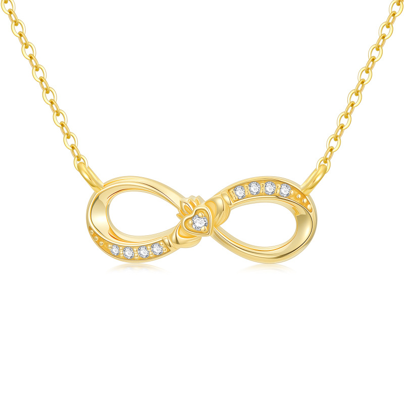 10K Gold Cubic Zirconia Claddagh & Infinity Symbol Pendant Necklace-16