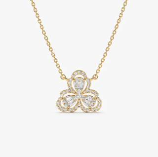 14K Gold Clover 0.25 CT Baguette Diamond Necklace-5