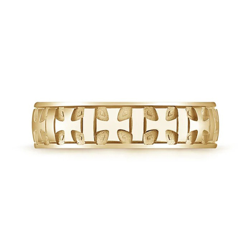 Anillo de boda para hombre con diseño cómodo y en forma de cruz, de oro de 14 quilates-1
