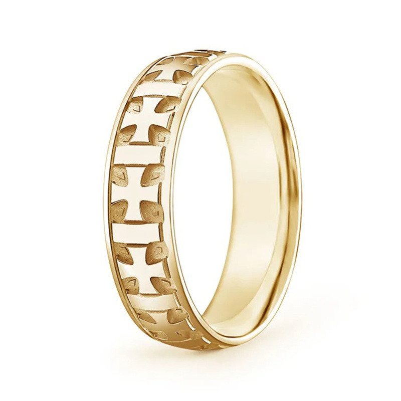 Anillo de boda para hombre con diseño cómodo y en forma de cruz, de oro de 14 quilates-3