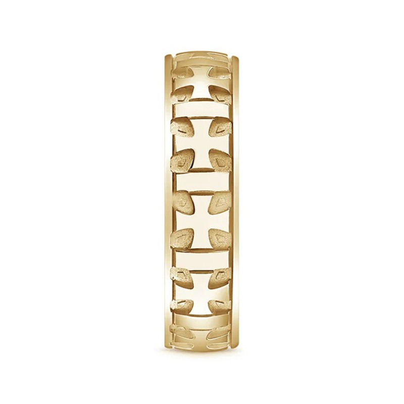 Anillo de boda para hombre con diseño cómodo y en forma de cruz, de oro de 14 quilates-4