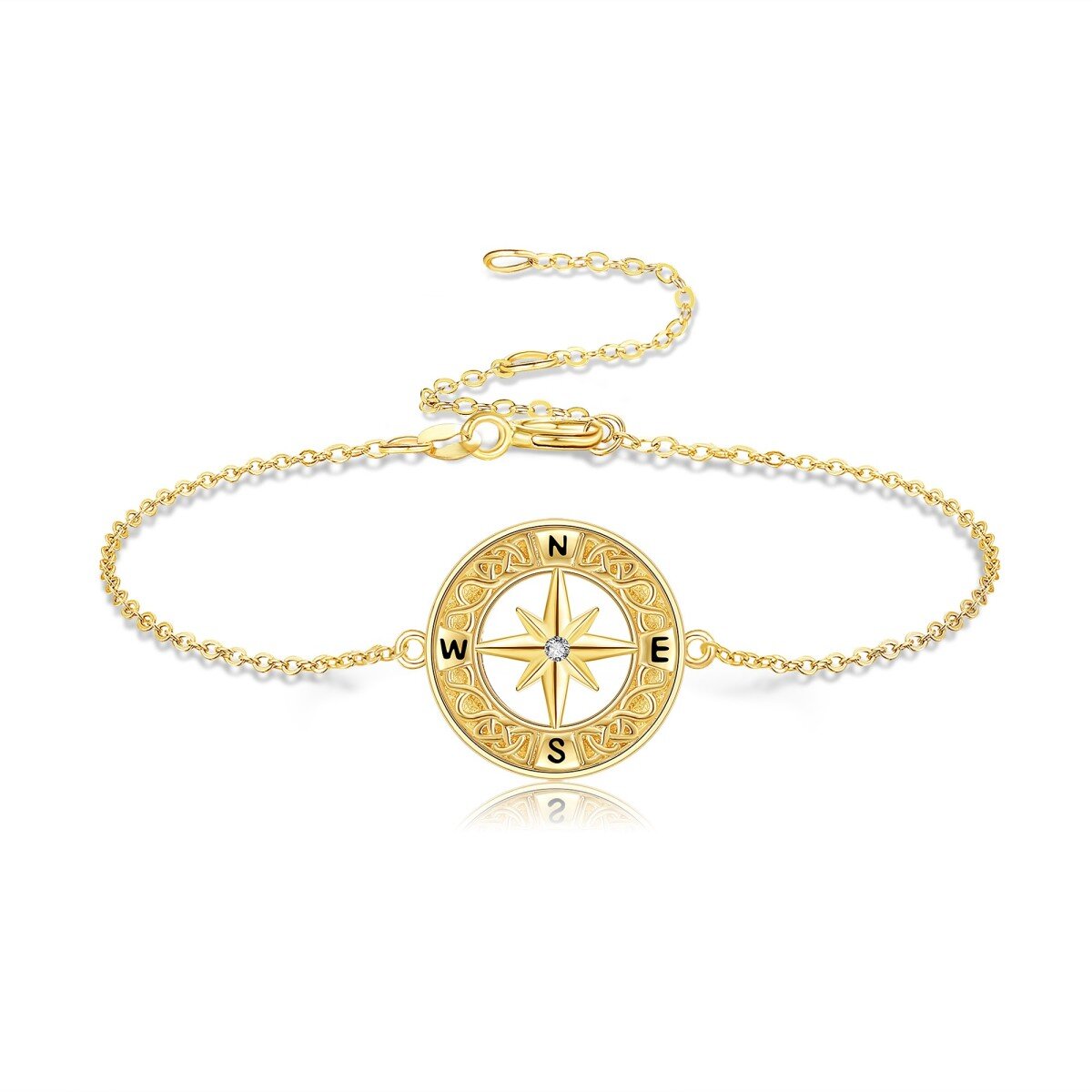 10K Gold Cubic Zirconia Compass Bracelet for Women-1