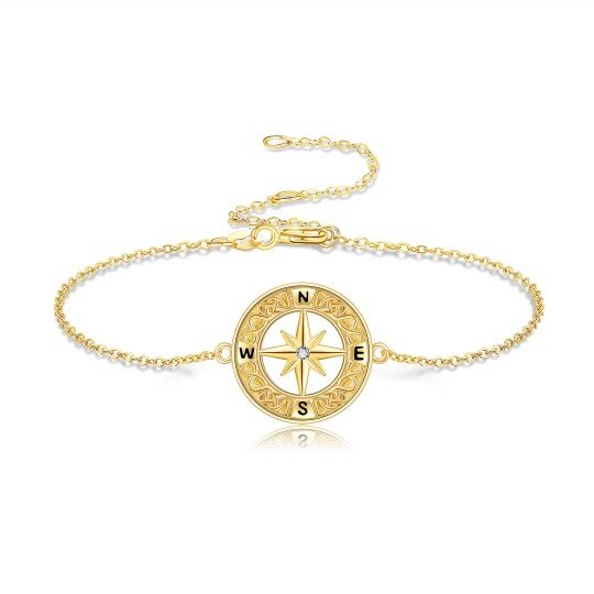 Pulsera de oro de 10 quilates con circonita cúbica y brújula para mujer