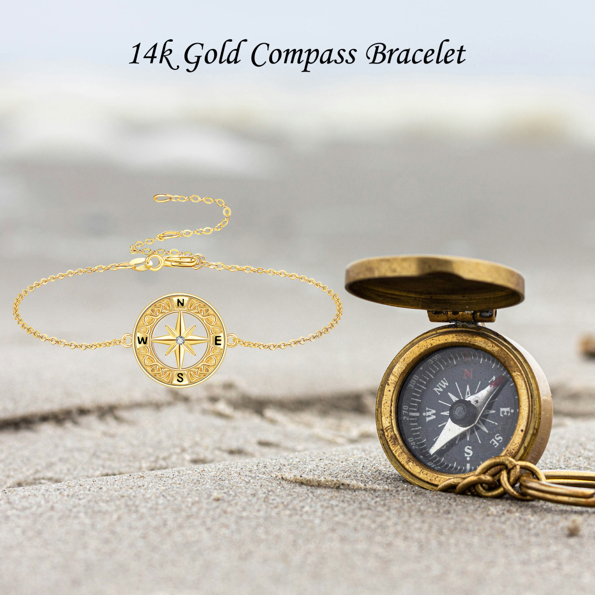 14K Gold Cubic Zirconia Compass Bracelet for Women-6