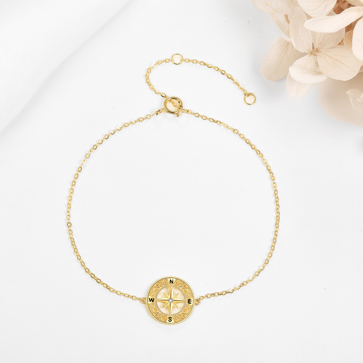 10K Gold Cubic Zirconia Compass Bracelet for Women-3