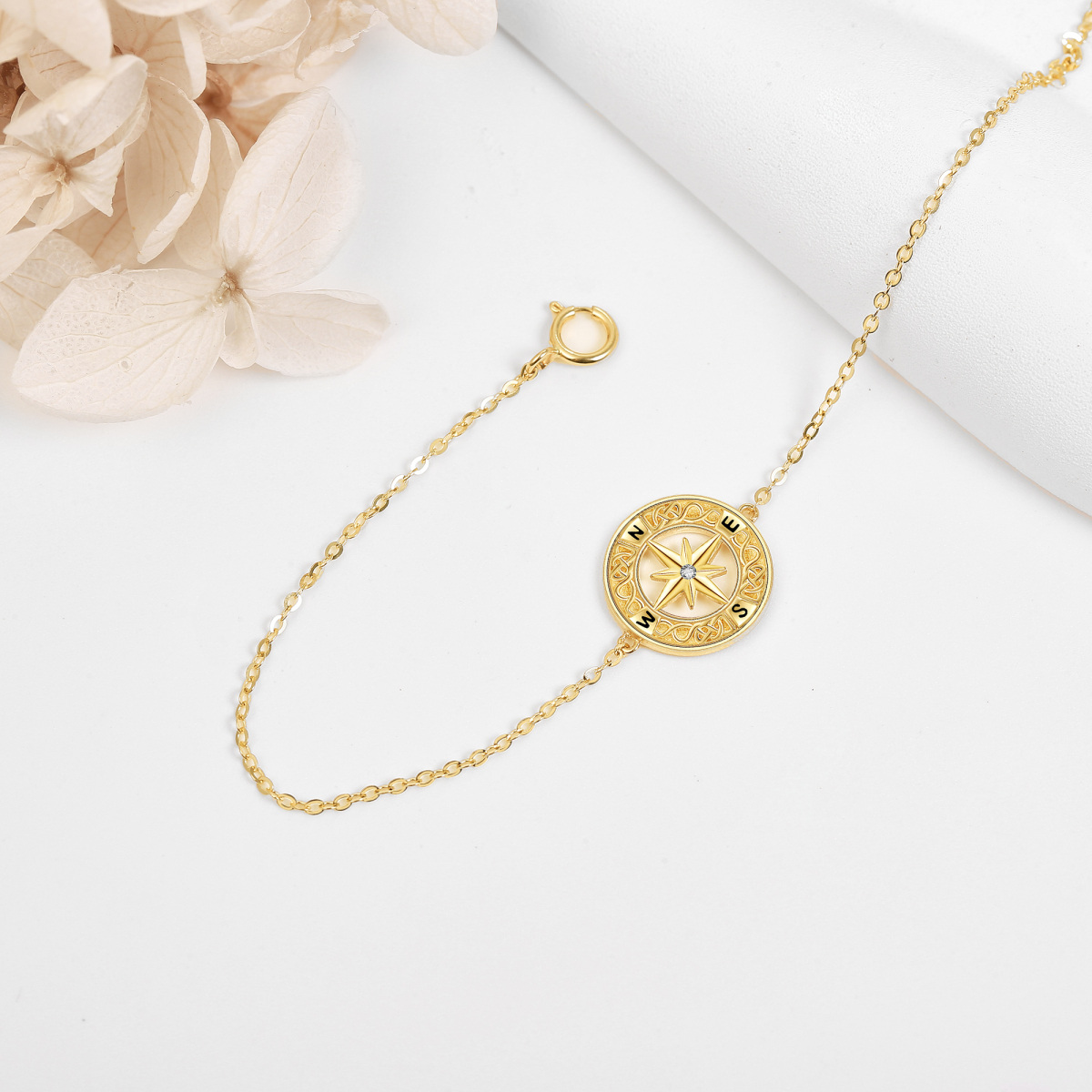 14K Gold Cubic Zirconia Compass Bracelet for Women-4