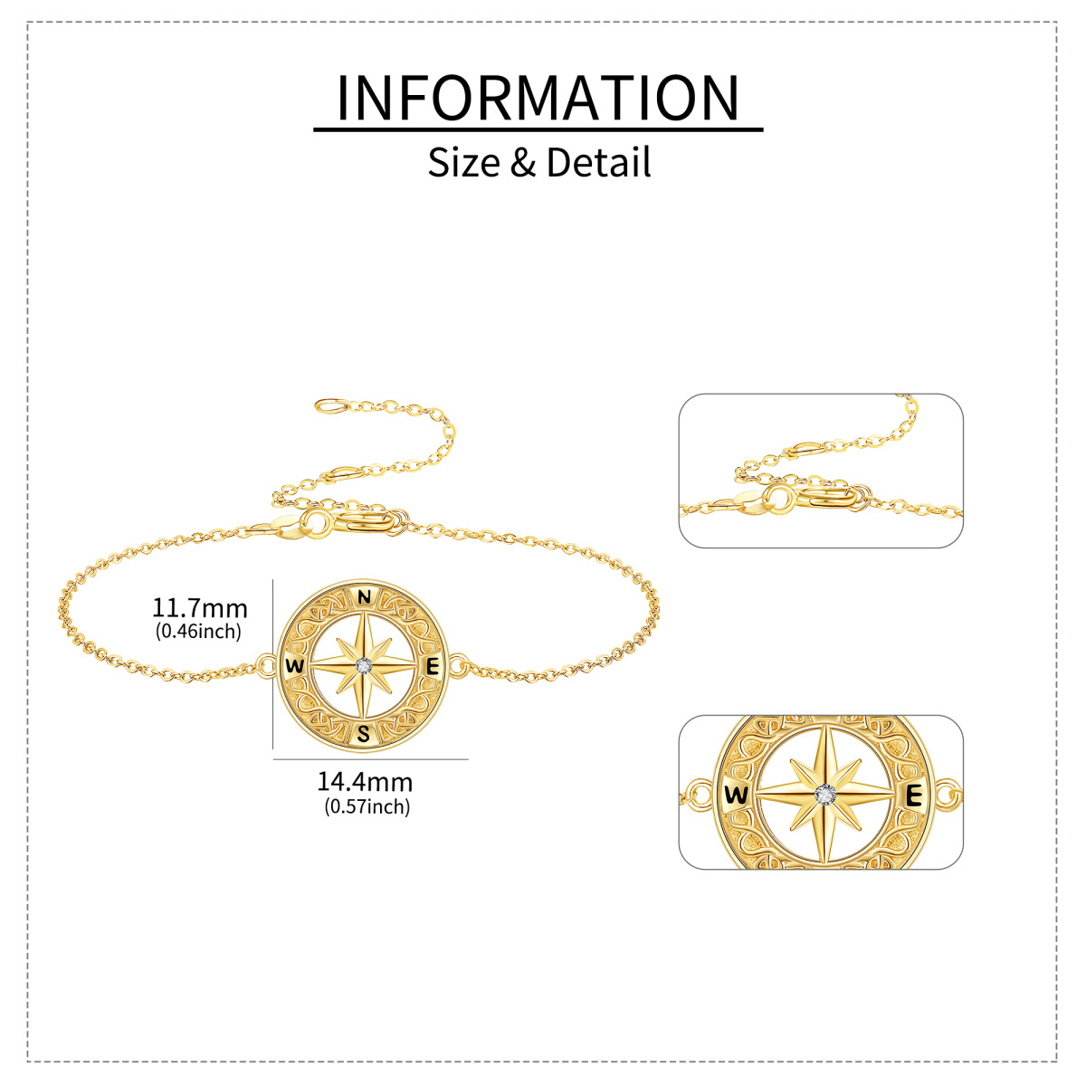 10K Gold Cubic Zirconia Compass Bracelet for Women-5