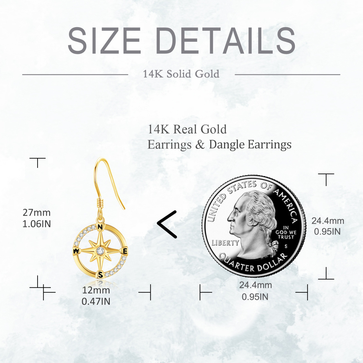 14K Gold Cubic Zirconia Compass Drop Earrings-5