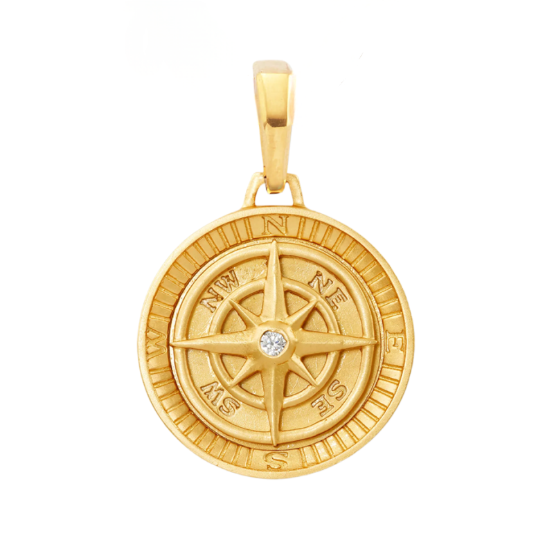 Sterling Silver with Yellow Gold Plated Cubic Zirconia Compass Pendant Charms-3