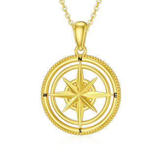 10K Gold Compass Pendant Necklace For Women Men-9