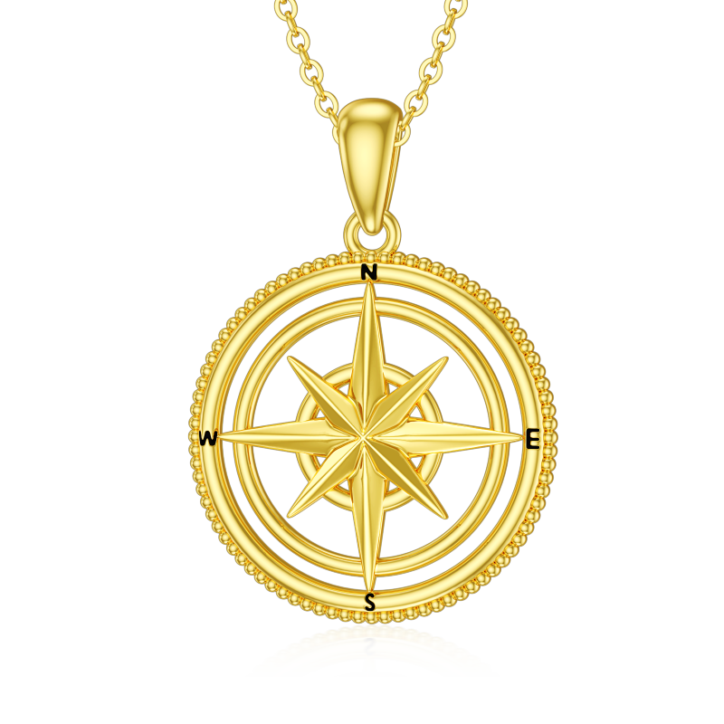 14K Gold Compass Pendant Necklace For Women Men-1