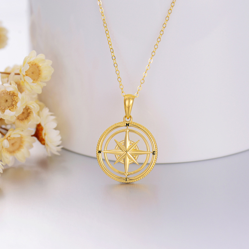 14K Gold Compass Pendant Necklace For Women Men-4