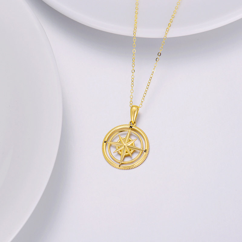 14K Gold Compass Pendant Necklace For Women Men-5