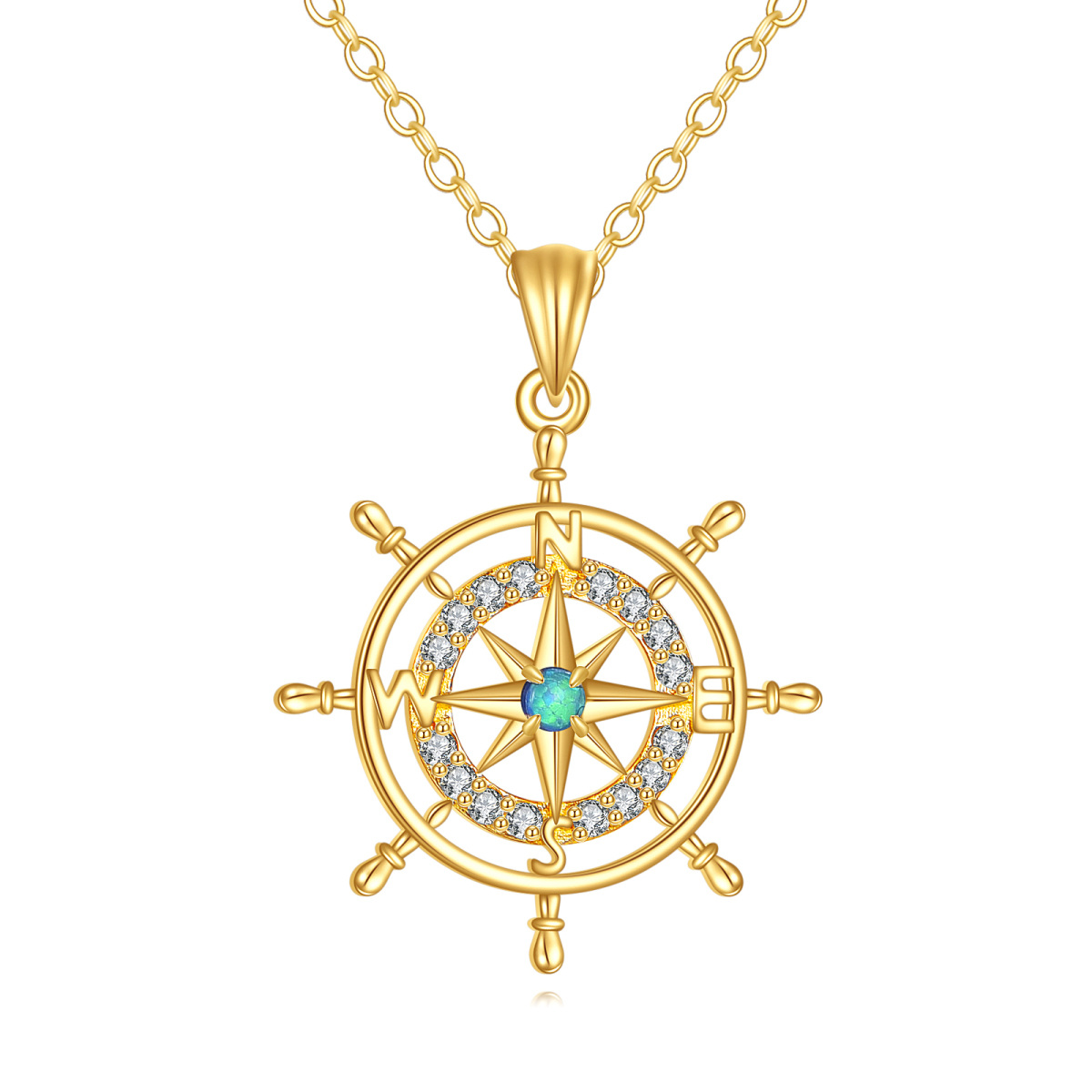 14K Gold Cubic Zirconia Compass Pendant Necklace-1