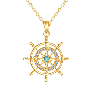 14K Gold Cubic Zirconia Compass Pendant Necklace-1