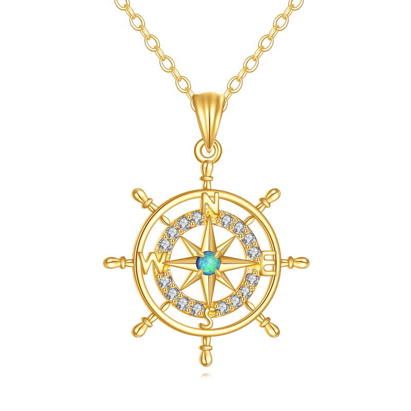 10K Gold Cubic Zirconia Compass Pendant Necklace-5