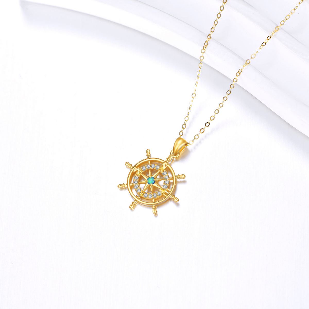 14K Gold Cubic Zirconia Compass Pendant Necklace-3
