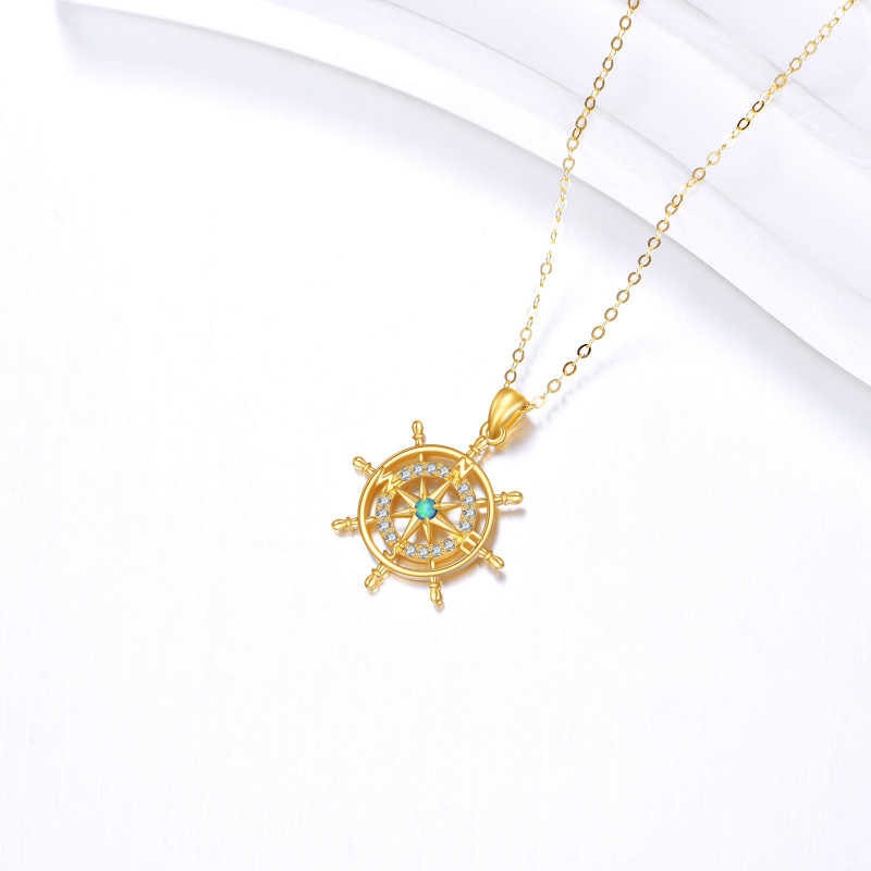 10K Gold Cubic Zirconia Compass Pendant Necklace-3