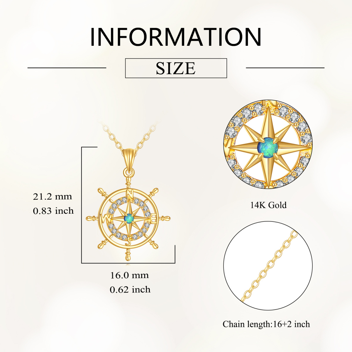 14K Gold Cubic Zirconia Compass Pendant Necklace-4