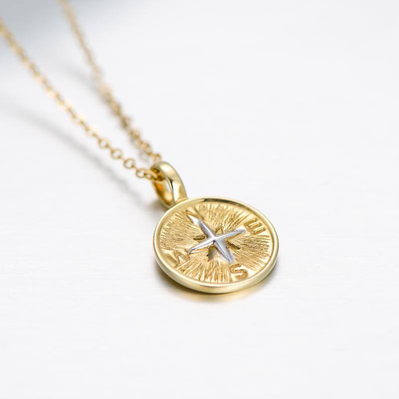 10K Gold Compass Pendant Necklace-5