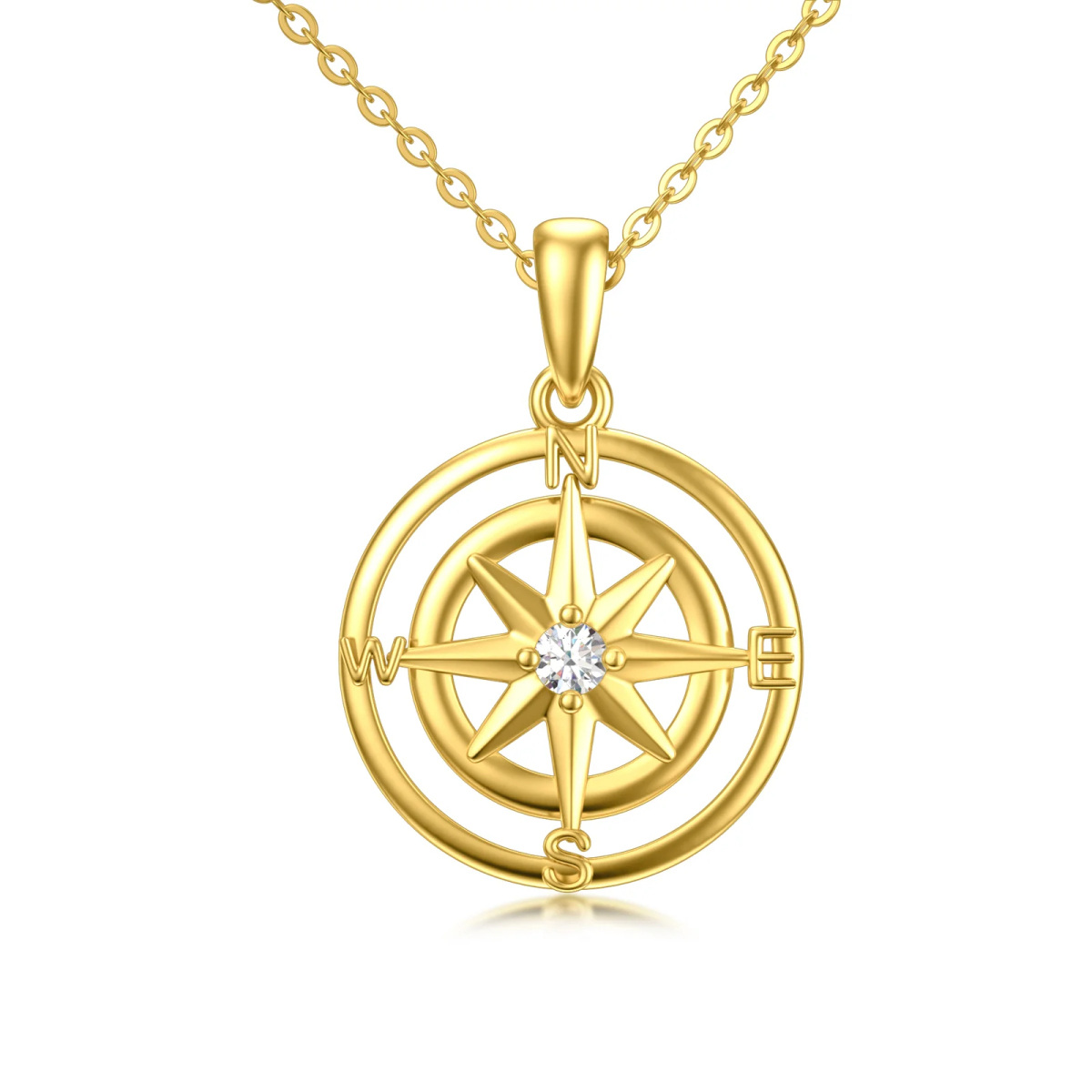 14K Gold Cubic Zirconia Compass Pendant Necklace-1