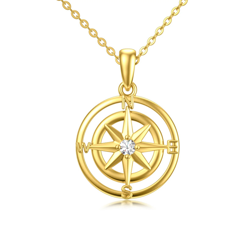 10K Gold Cubic Zirconia Compass Pendant Necklace-6