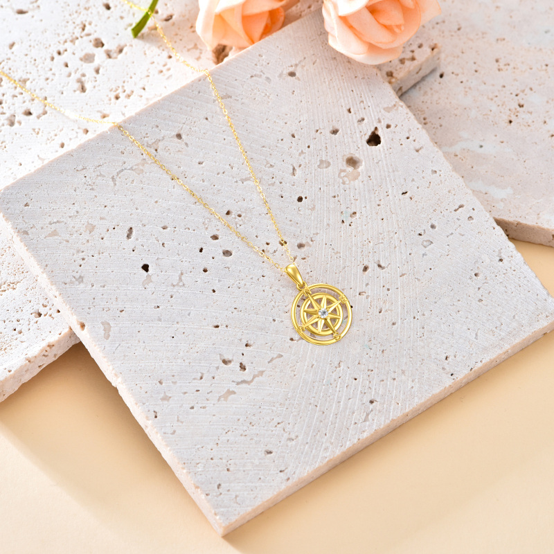 10K White Gold Cubic Zirconia Compass Pendant Necklace-3