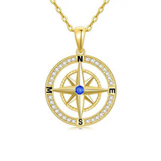 10K Gold Cubic Zirconia Compass Pendant Necklace-3