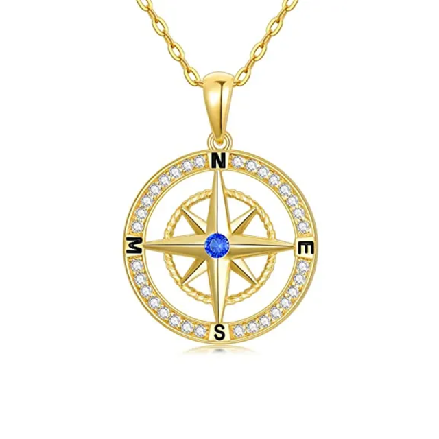 14K Gold Cubic Zirconia Compass Pendant Necklace