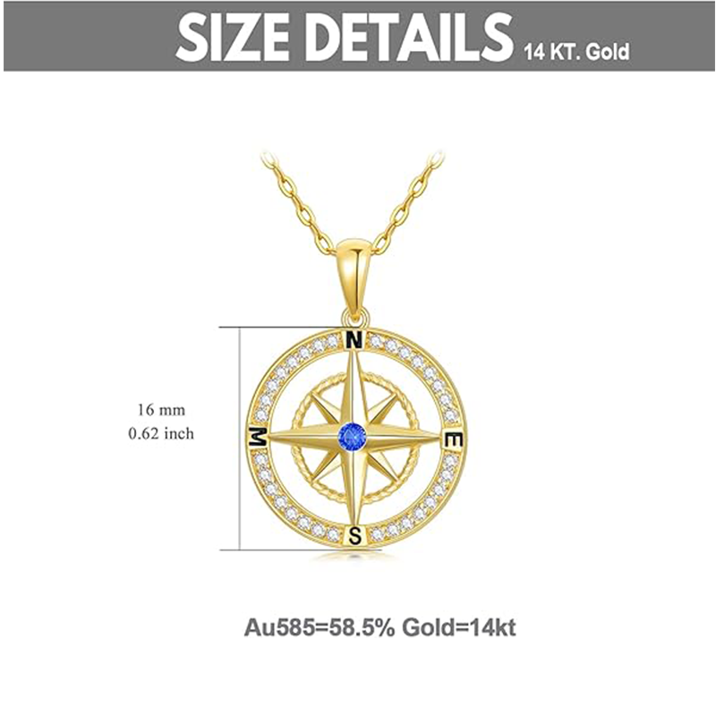 Collier avec pendentif boussole en or 10 carats et oxyde de zirconium-5