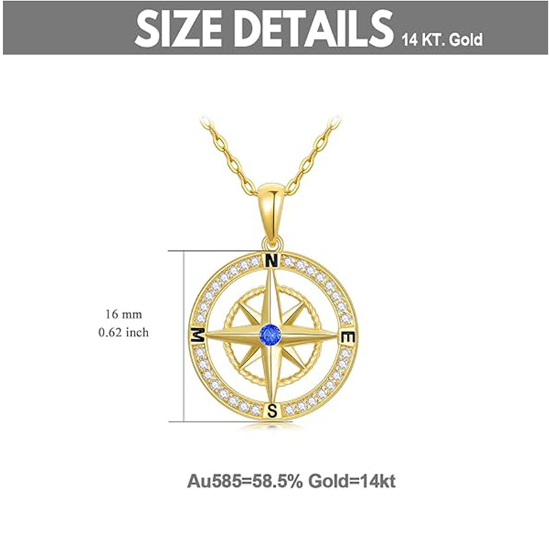 10K Gold Cubic Zirconia Compass Pendant Necklace-5