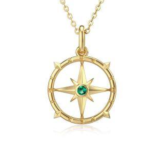 10K Gold Cubic Zirconia Compass Pendant Necklace-56