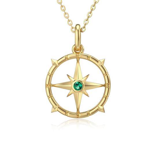 14K Gold Cubic Zirconia Compass Pendant Necklace