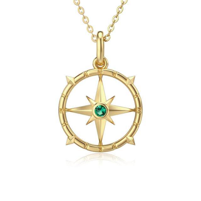 14K Gold Cubic Zirconia Compass Pendant Necklace-5