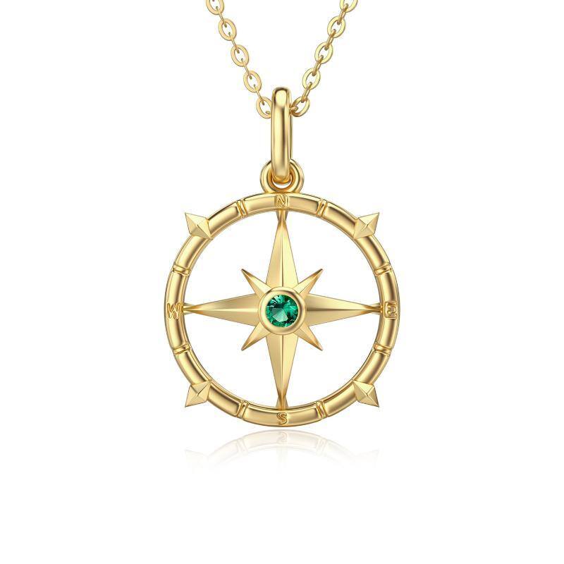 10K Gold Cubic Zirconia Compass Pendant Necklace-13