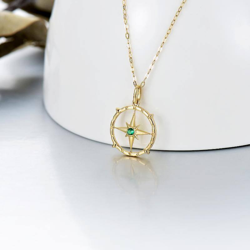 14K Gold Cubic Zirconia Compass Pendant Necklace-3