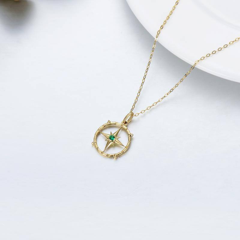 14K Gold Cubic Zirconia Compass Pendant Necklace-4