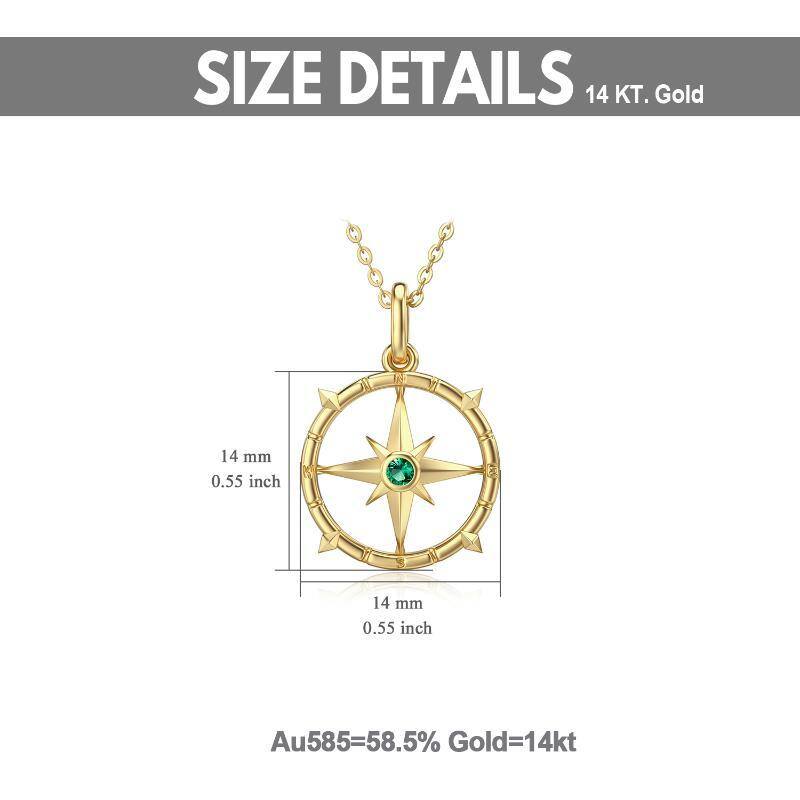 14K Gold Cubic Zirconia Compass Pendant Necklace-5