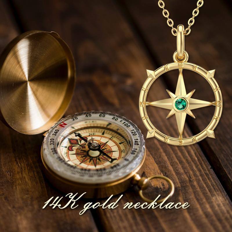 14K Gold Cubic Zirconia Compass Pendant Necklace-6