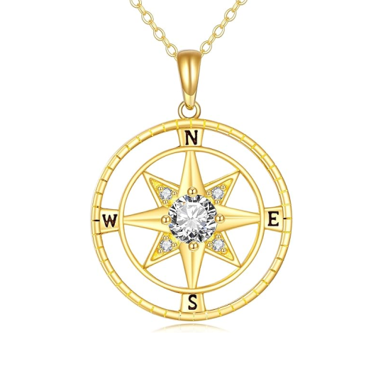 10K Gold Cubic Zirconia Compass Star Necklace for Women