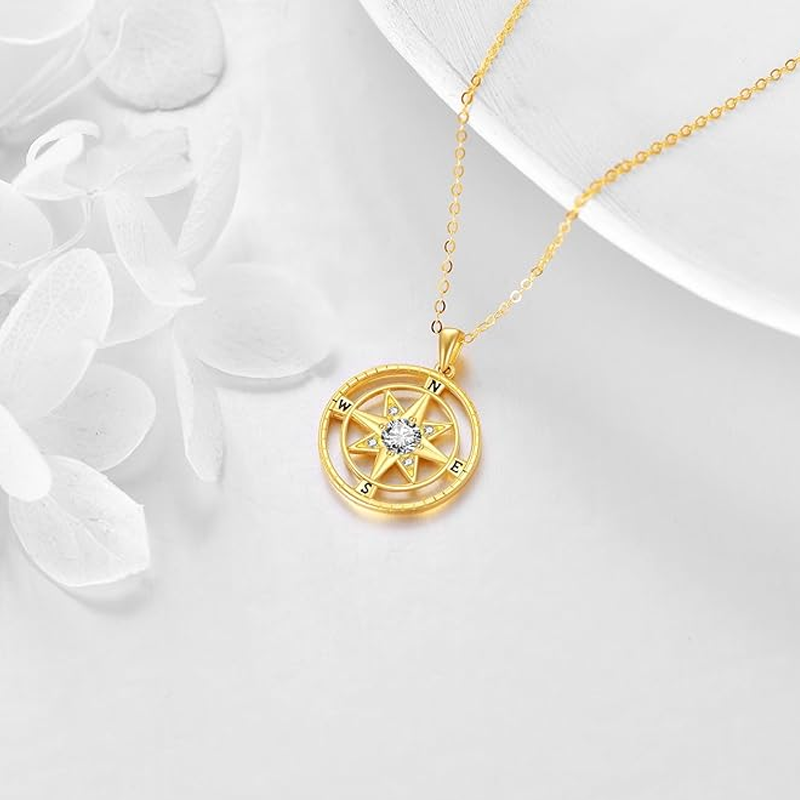 10K Gold Cubic Zirconia Compass Star Necklace for Women-3