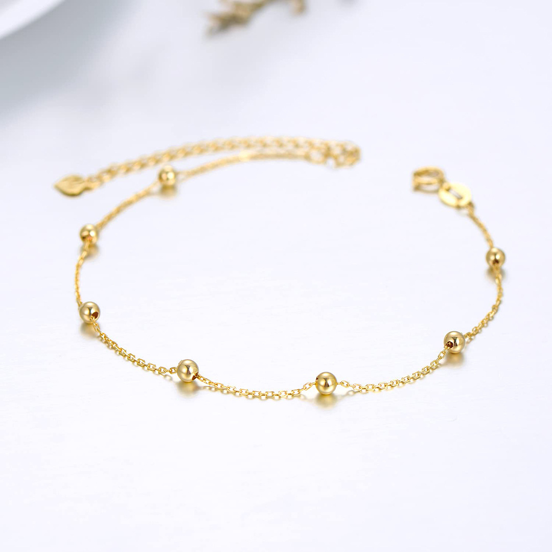 14K Gold Couple Bead Station Chain Bracelet-3