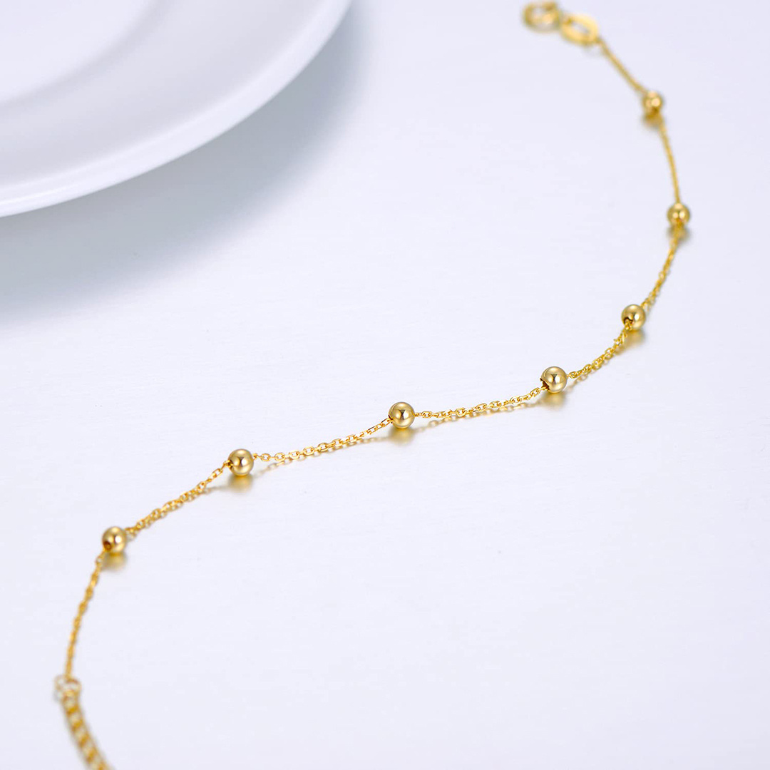 14K Gold Couple Bead Station Chain Bracelet-5