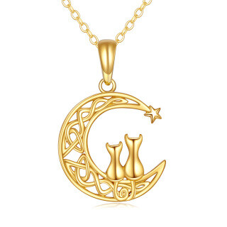 10K Gold Couple Cat & Moon Star Pendant Necklace-15