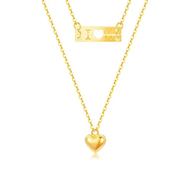 14K Gold Couple & Heart Layered Necklace for Women-1