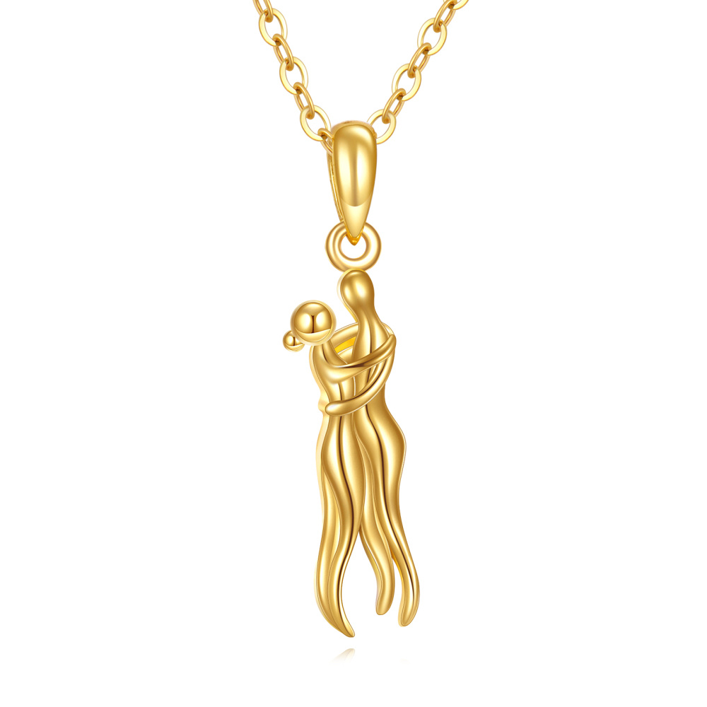 10K Gold Couple Hugging Pendant Necklace-1