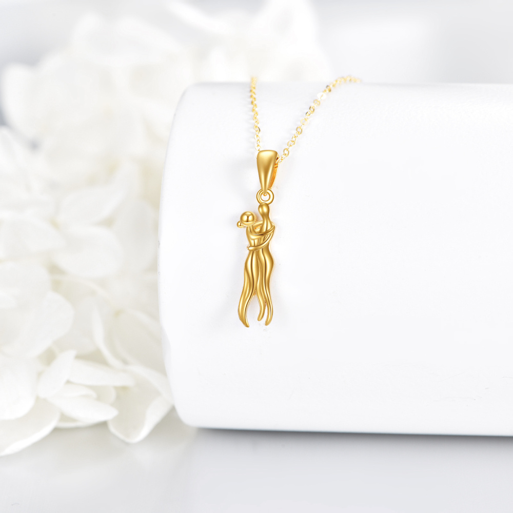 10K Gold Couple Hugging Pendant Necklace-3